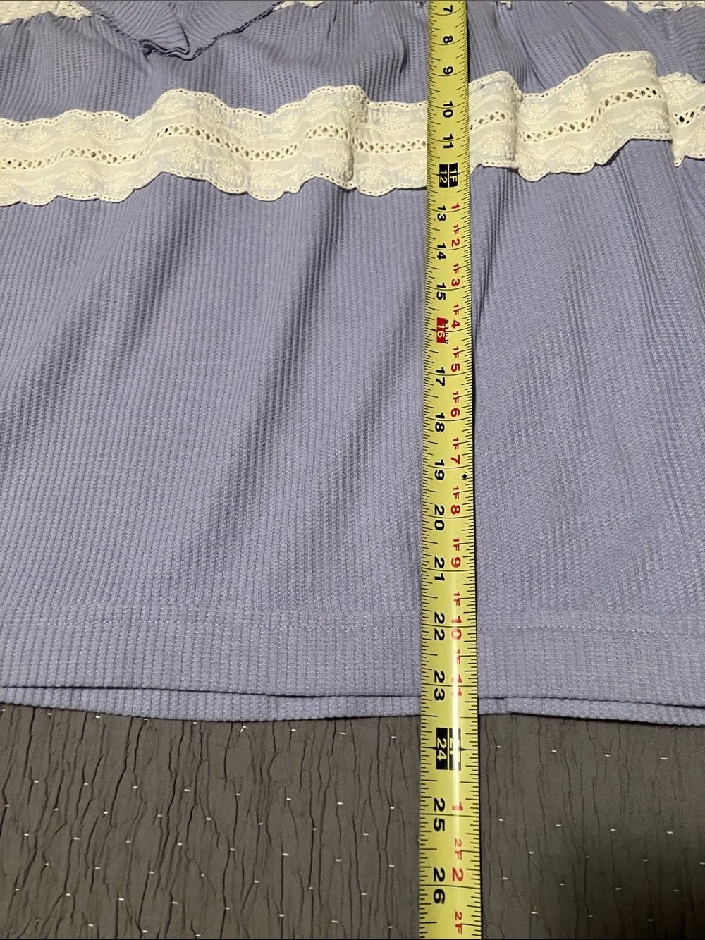 POL Lavender and Cream Crochet & Ribbed Top. Size L. Cap Sleeves. OVERSIZED. - Picture 4 of 11